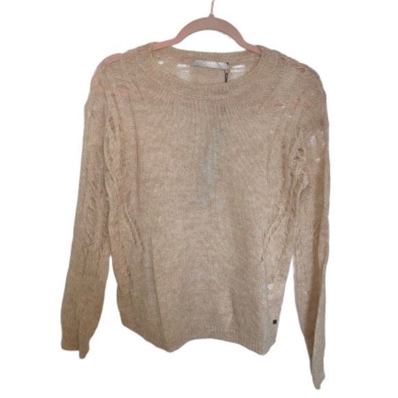 Anthropologie One Grey Day Cora Distressed Knit Sweater Tan Faune Size XS - Picture 3 of 7